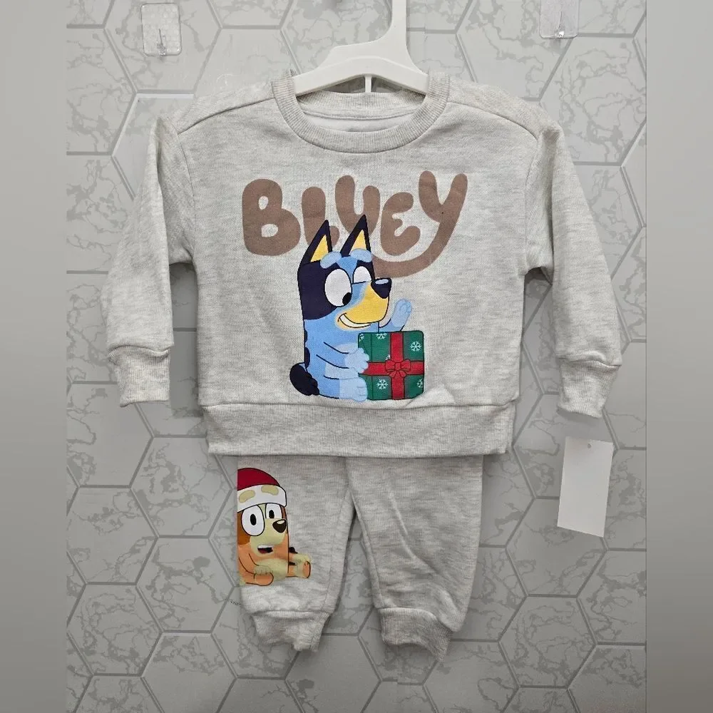 Toddler Unisex Bluey Bingo Christmas 2pc Fleece Sweatsh & Joggers Outfit
